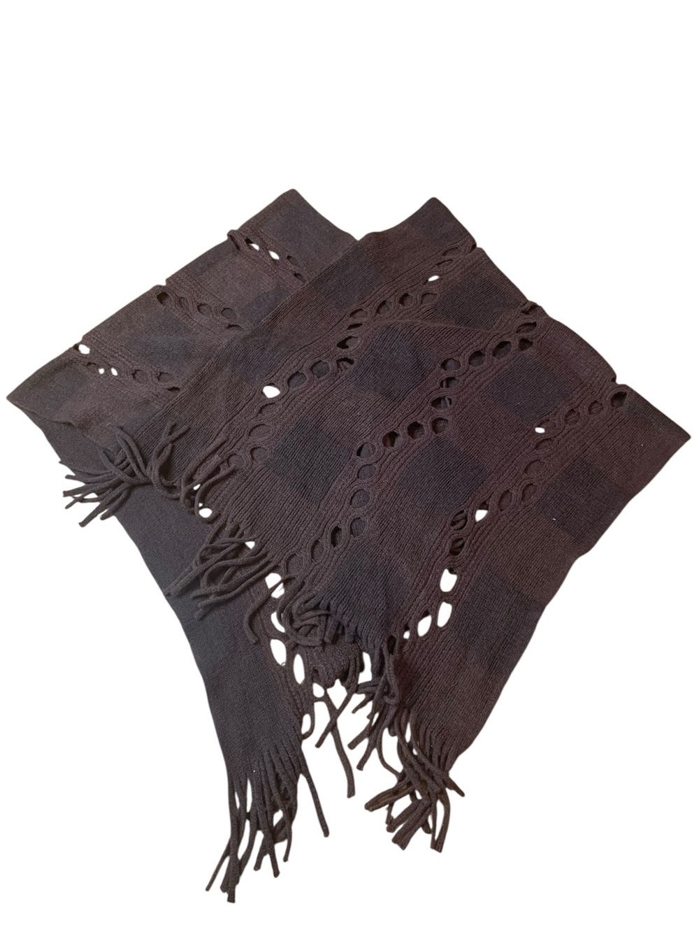 Avenue 9 Brown Knit Poncho with Fringe One Size